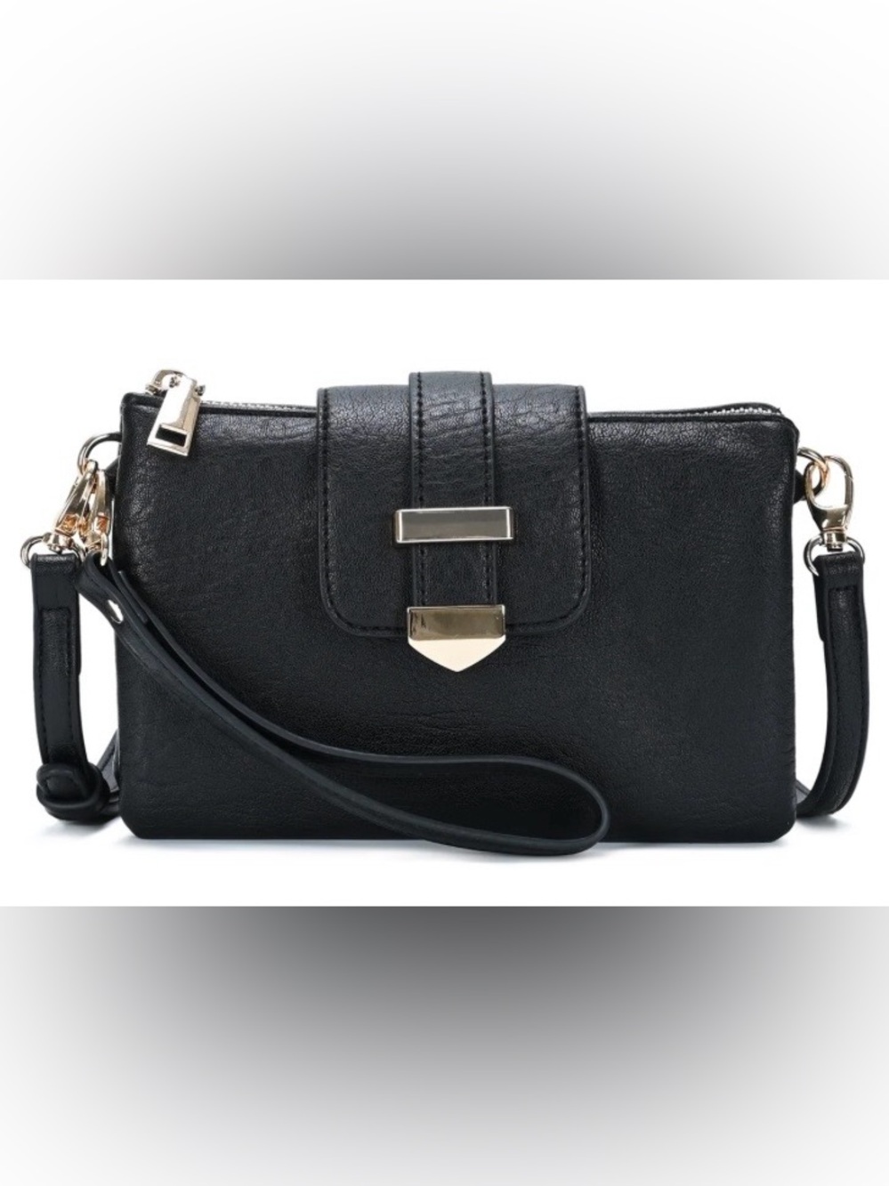 Charming Charlie Black Crossbody Phone Wallet with Gold Hardware